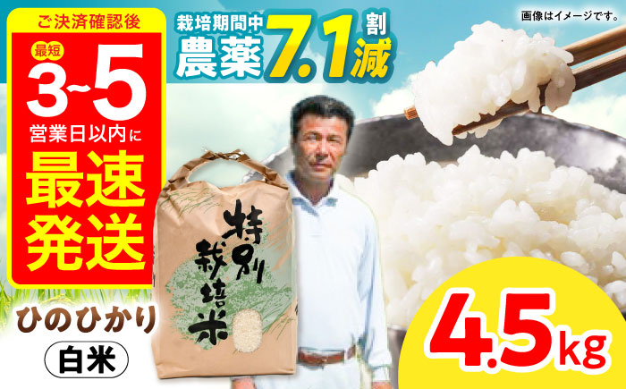 【R7年産】九州のこだわり「ひのひかり」白米 4.5kg / 米 こめ コメ お米 おこめ 白米 精米 白ご飯 ひのひかり ヒノヒカリ 長崎県産 / 諫早市 / 上島農産 [AHAS014]