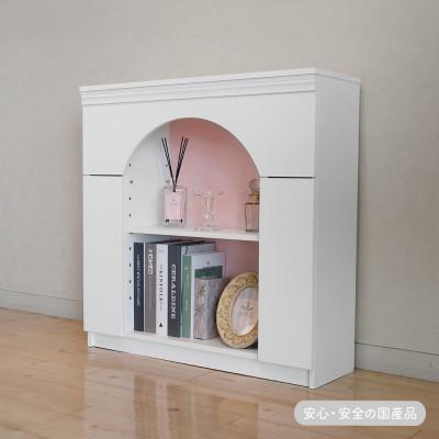 ふるさと納税 鹿沼市 扉付きマントルピース型収納棚(ラウンド型 ピンク)【完成品・国産品】