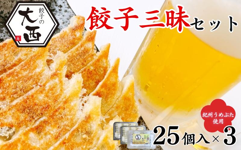 
            餃子三昧セット（にんにく餃子25個×1Ｐ、梅餃子25個×1Ｐ、しょうが餃子25個×1Ｐ） / 和歌山県 田辺市 ぎょうざ ギョウザ ギョーザ ニンニク 紀州南高梅 うめ 生姜餃子 手作り 紀州うめぶた にんにく不使用 無添加 冷凍 食品 国産 セット 詰め合わせ ギフト プレゼント【gyz020】
          
