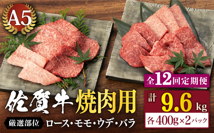 
【12回定期便】佐賀牛 A5 厳選部位 焼肉用 800g （400g×2P）【桑原畜産】 [NAB231]
