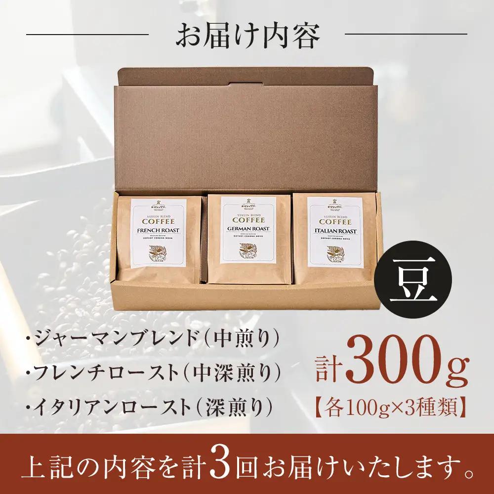 【全3回定期便】由布院　湖畔のベーカリーカフェのこだわり焙煎珈琲豆セット(3種)～カフェラリューシュ～