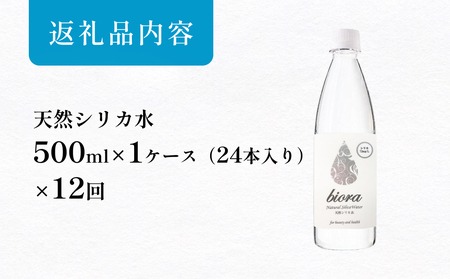 biora天然シリカ水 500ml×24本×12回 天然水 シリカ水 軟水 ミネラル 美容 健康 玖珠町 大分県 九州 自然 防災 備蓄 安全 人工添加物なし 72mg/リットル 含有 12ヶ月 美し