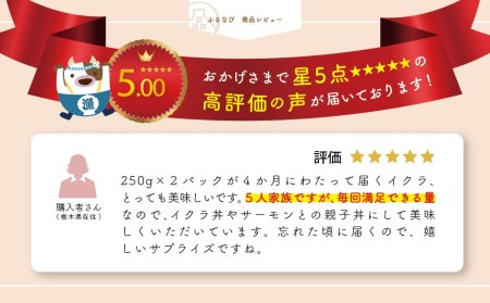 【定期便 全4回】高評価☆5.00！鮭いくら醤油漬け 合計 2kg（ いくら定期便 イクラ定期便 定期便 北海道定期便 人気定期便 ）