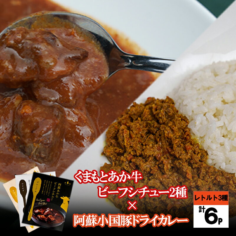 【ふるさと納税】阿蘇 熊本 小国郷 くまもとあか牛 小国産豚 褐毛和種 町内製造 ビーフシチュー ドライカレー 食べ比べ レトルト マイルド 芳醇 常温保管 200g 120g 3種 6個 計1040g ギフト 専用箱入り 贈答 プレゼント お中元 お歳暮 お年賀 送料無料 【地場産品：類型3】