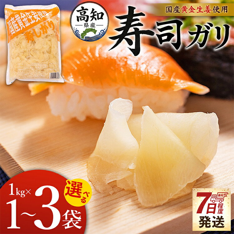 【ふるさと納税】【選べる】【7日程度で発送】国産黄金生姜使用 寿司ガリ（約1kg×1袋/約1kg×3袋） - 1kg 3kg 送料無料 生姜 ジンジャー ガリ がり 寿司がり 寿しがり 漬物 漬け物 国産 特産品 黄金しょうが しょうが ショウガ 高知県産 坂田信夫商店 高知県 香南市【常温】
