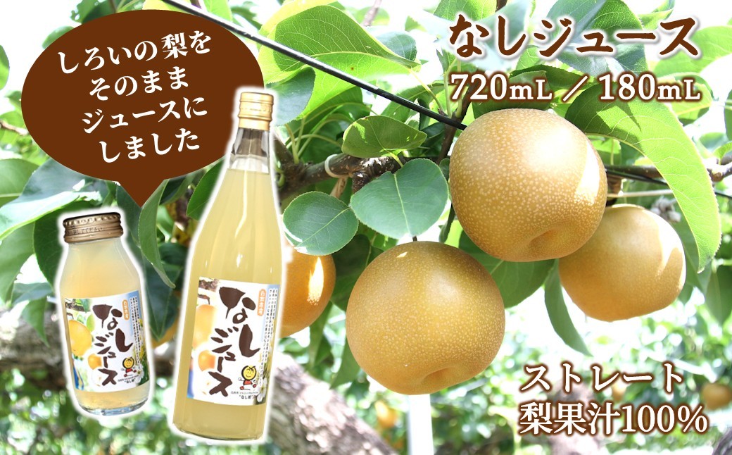 
                  梨ジュース 梨果汁100％ 豊水 ストレートジュース 180mL／720mL 白井市産梨 箱入り
                