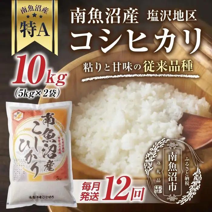｜定期便｜ 新潟県 南魚沼産 コシヒカリ 【従来品種】塩沢地区 お米 10kg × 12回 毎月発送 精米済み（お米の美味しい炊き方ガイド付き）