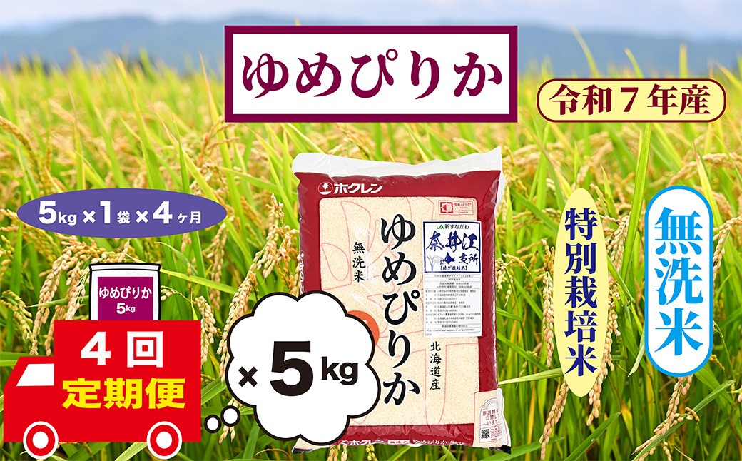 
                  【定期便4回】北海道奈井江町　特別栽培米　ゆめぴりか　5kg【無洗米】
                