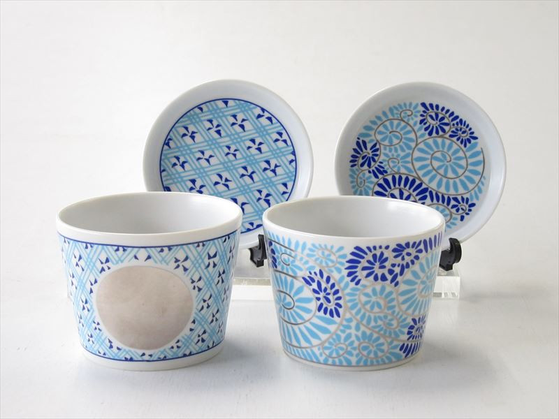 
ARITA PORCELAIN LAB(アリタポーセリンラボ) JB蛸唐草&格子丸紋・蕎麦猪口&薬味皿ペアセット 有田焼 モダン コップ 湯呑 カップ A45-93
