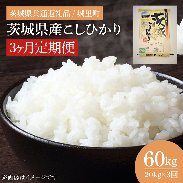【数量限定】【3ヶ月定期便】【令和7年産 新米】茨城県産こしひかり 計60kg（20kg×3回）（茨城県共通返礼品/城里町）（IH-2060）