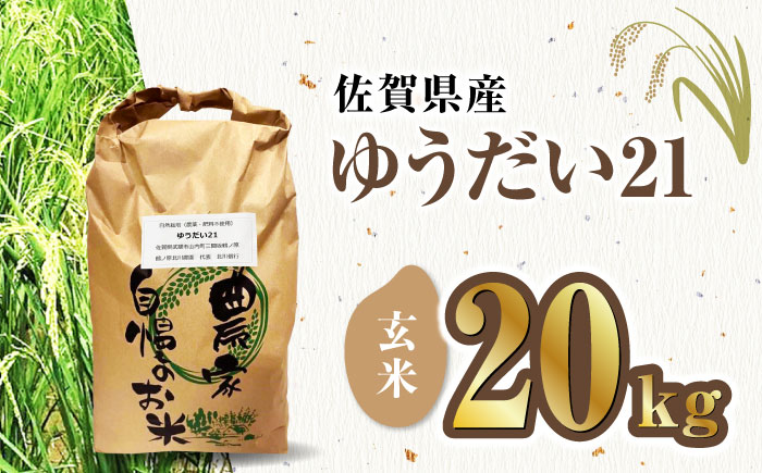 栽培期間中農薬不使用 令和6年産 佐賀県産ゆうだい21 玄米20kg/鶴ノ原北川農園 [UDL026]