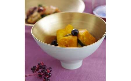 A65-18 ARITA PORCELAIN LAB(アリタポーセリンラボ) ゴールド・三方なぶり鉢 有田焼 モダン スタイリッシュ ボウル 麺鉢