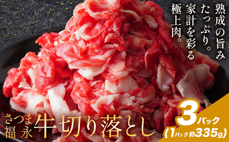 黒毛和牛 さつま福永牛 切り落とし 3パック(1パック335g)  福永畜産《30日以内に出荷予定(土日祝除く)》鹿児島 国産 九州産 肉じゃが 牛丼 冷凍 鹿児島県 さつま町 牛肉 和牛 さつま福永牛 すき焼き 食べ比べ セット