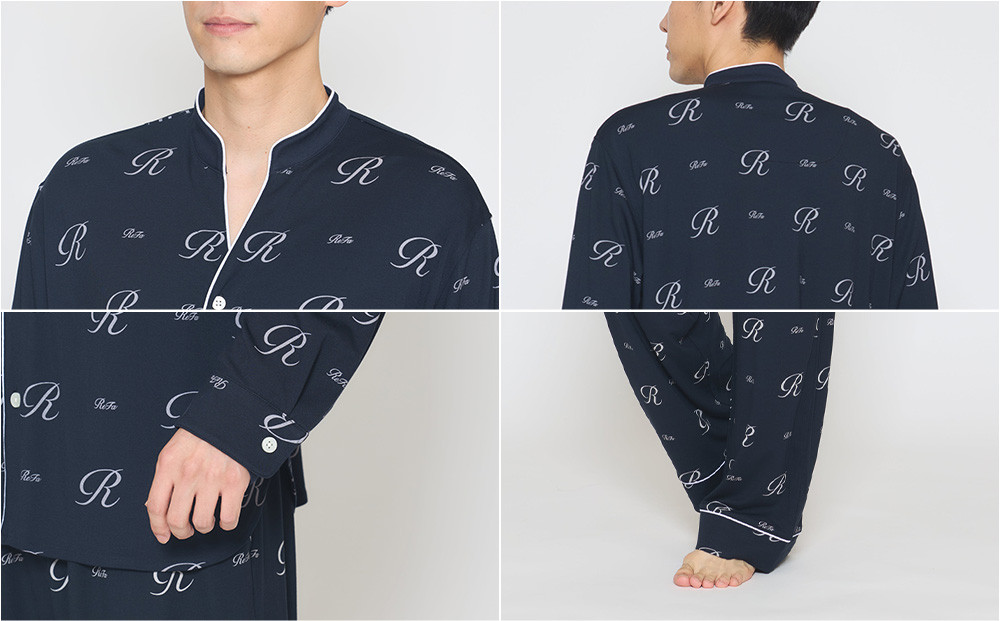 【ネイビー Sサイズ】リファ バイタルテック モイストスムース スタンドカラースリープウェア ReFaロゴ/MEN