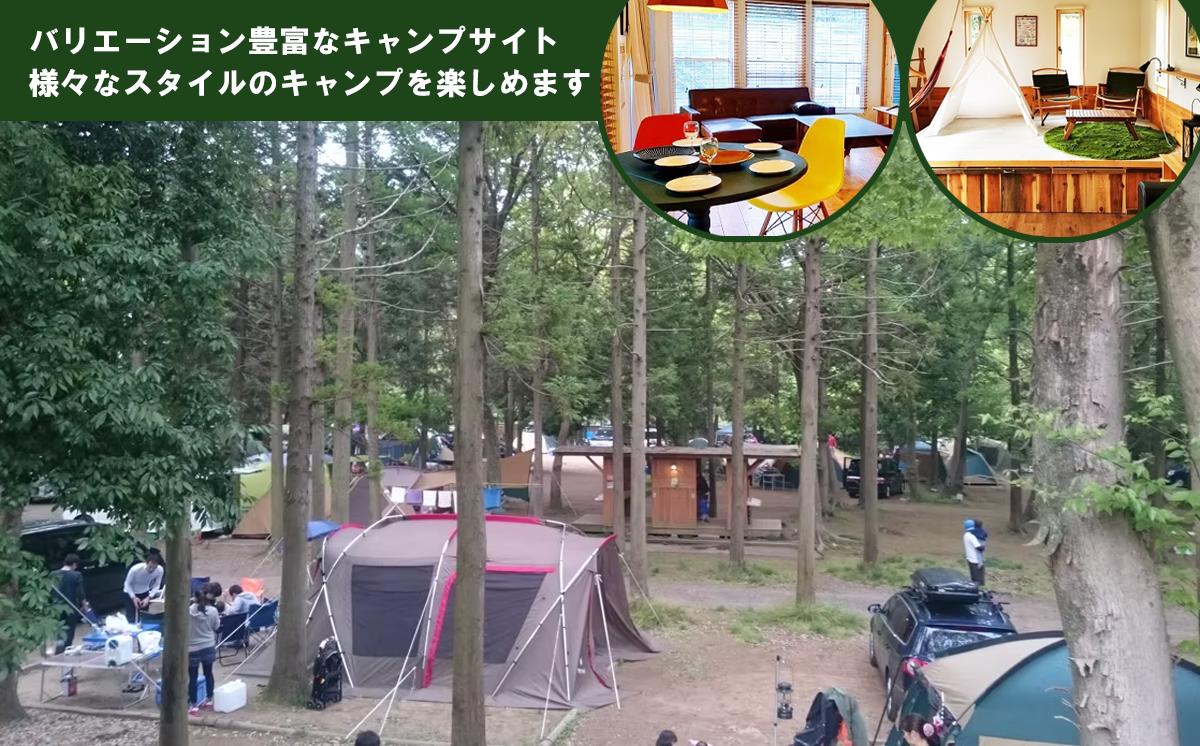 キャンプ&バーベキュー「フォンテーヌの森」 施設利用券 6,000円分【 キャンプ 宿泊 体験 体験型 バーベキュー アウトドア BBQ 夏休み GW 子供 家族 お出かけ 茨城県 つくば市 】