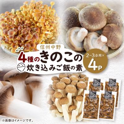 ふるさと納税 中野市 四種のきのこの炊き込みご飯の素　4パック