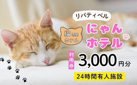 【長野県飯山市】にゃんほてる（猫専用ペットホテル） リバティベル 利用券3,000円分（T-17） 