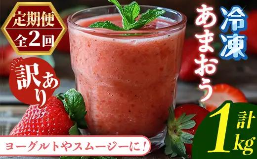 ≪定期便・全2回≫【訳あり】福岡県産 冷凍あまおう(総計1kg・計250g×2袋×毎月連続2回) いちご イチゴ 苺 ストロベリー 果物 フルーツ おやつ デザート 訳アリ わけあり サイズ不揃い 規格外 冷凍 定期便 頒布会 【木村食品】as46-057