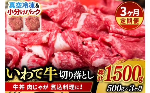 ＼3ヶ月連続 定期便／ 切り落とし 肉 牛肉 小分け 真空冷凍 いわて牛 500g (総計 1500g) 岩手県産 和牛 牛肉 黒毛 和牛 切り落とし肉 大容量 肉 すき焼き 肉じゃが 煮込み 煮物 赤身 国産牛 小分け 冷凍 数量限定 (AB099)