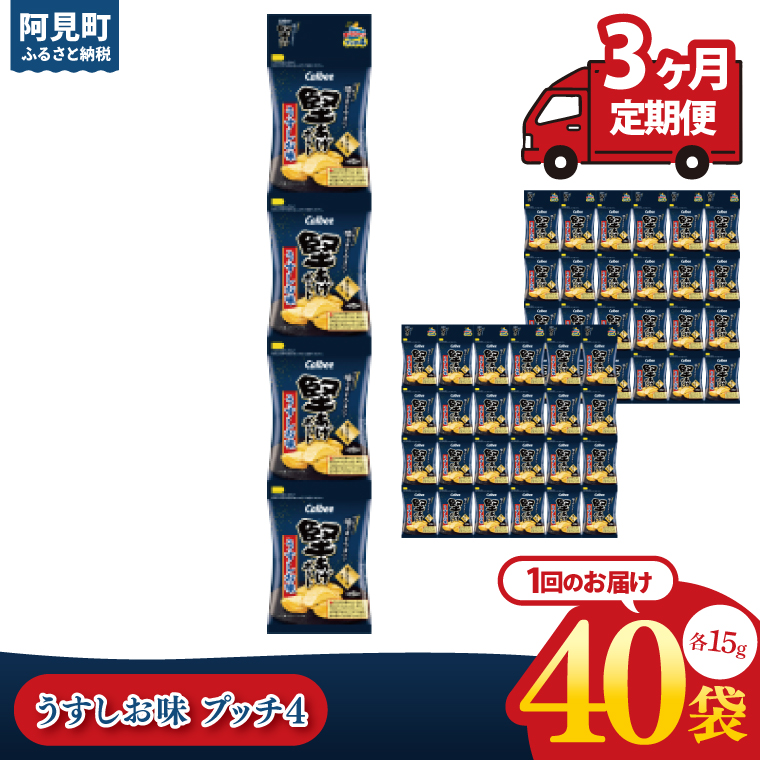 【3ヶ月定期便】カルビー 堅あげポテト うすしお味 プッチ4 60g(15g×4袋)×10個入り｜Calbee お菓子 菓子 おやつ おかし ぽてち ポテチ スナック おつまみ ジャガイモ じゃがいも 小分け 個包装（93-65）