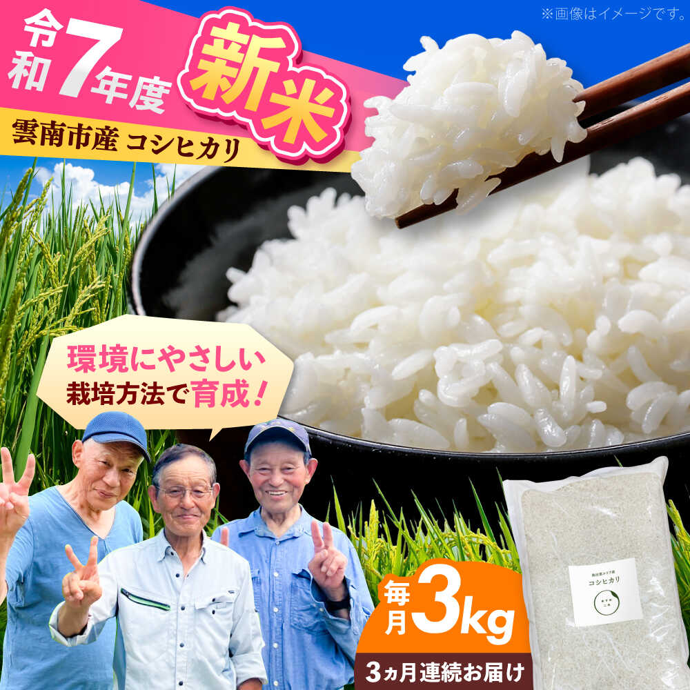 【ふるさと納税】【2025年11月発送スタート】【全3回定期便】雲南市産 こしひかり 3kg 精米 新米 白米 島根県雲南市/株式会社アルプロン(米)[AIDR006]