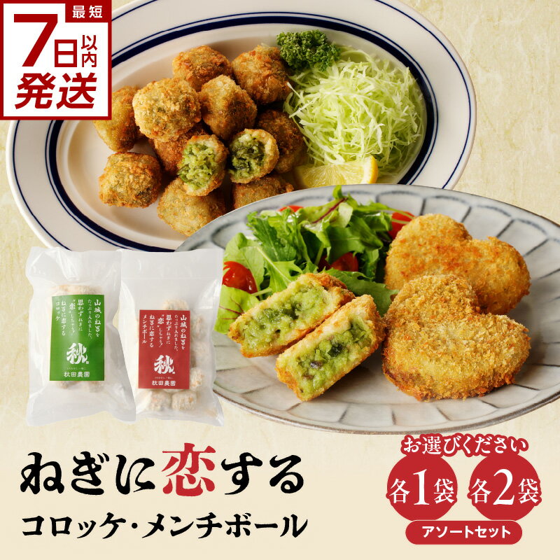 【ふるさと納税】 スピード発送あり！！ねぎに恋するコロッケ・メンチボール アソートセット 選べる内容量(アソート小・アソート大) 京野菜 山城ねぎ ねぎコロ コロッケ ねぎメンチボール 揚げ物 時短 秋田農園 《レビューキャンペーン》