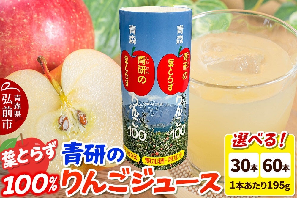 青研りんごジュース 葉とらずりんご100 195g 【選べる 30本（1箱）／60本（2箱）】 セット カートカン りんご リンゴ 林檎 ジュース りんごジュース リンゴジュース 飲み物 飲料 果実飲料 フルーツ 果物 くだもの ドリンク 弘前 弘前市産 青森りんご 青森 [アップル おいしい ジュース セット セット品 はとらず ひろさき りんご 飲料 果実 果物 弘前 取ら 青森 美味]