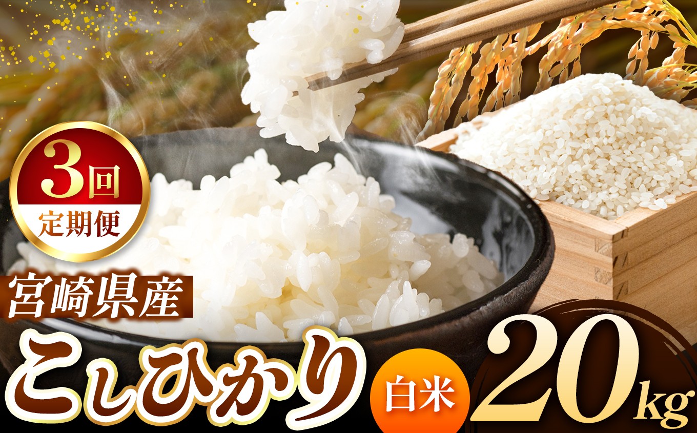 
            【 定期便3回 】令和7年産 こしひかり 20kg （ 白米 ） 宮崎県産 | 米 こめ お米 おこめ 精米 白米 宮崎県 五ヶ瀬町
          
