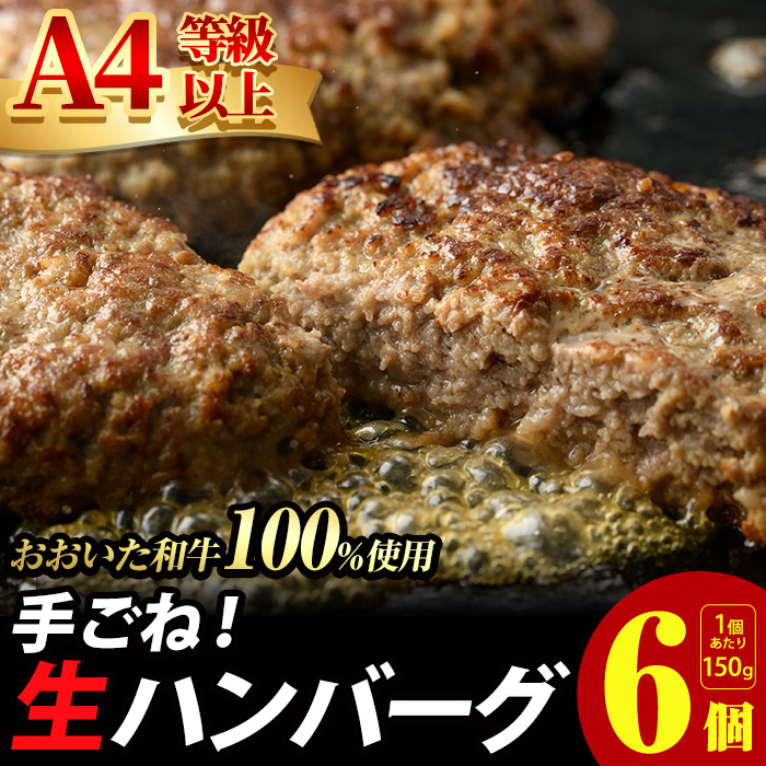 おおいた和牛 100% 手ごね 生ハンバーグ (計900g・150g×6個) 国産 牛肉 肉 霜降り A4 和牛 ブランド牛 冷凍 大分県 佐伯市【DH267】【(株)ネクサ】