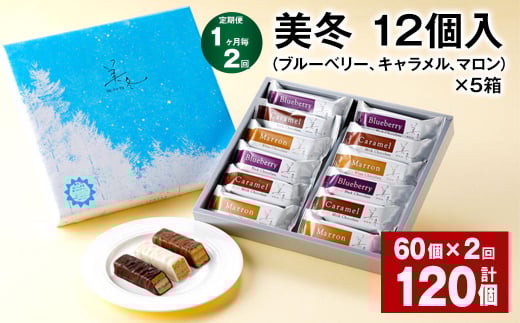 【1ヶ月毎2回定期便】美冬12個入（ブルーベリー、キャラメル、マロン）×5箱
