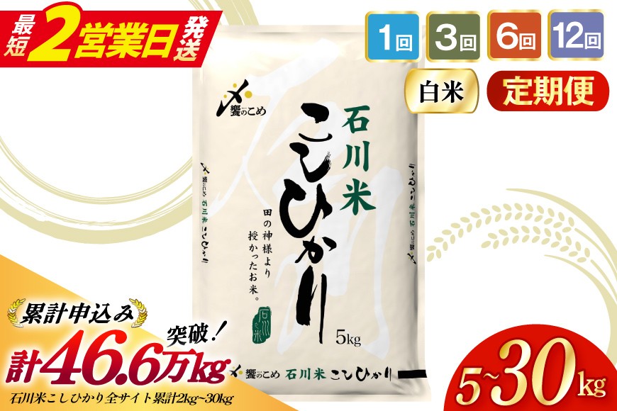 
                  最短2営業日発送! 米 定期便 石川米 こしひかり 精米 5kg～30kg 1回 3回 6回 12回 [中橋商事 石川県 宝達志水町 38601417] コシヒカリ お米 おこめ こめ コメ 精米 ごはん 米 白米 令和7年産 ふるさと納税 5kg 10kg 5キロ 10キロ ふるさと納税 コシヒカリ
                