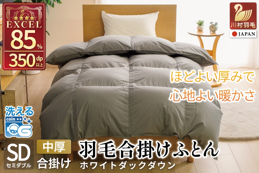 
                  【春秋用】 洗える 羽毛布団 合掛け セミダブル ホワイトダックダウン85% 1.0kg 無地 グレー 中厚 春用 秋用 [川村羽毛 山梨県 韮崎市 20745418] 合い掛け 軽い羽毛 布団  コインランドリー 掛け布団 ダウンかけ布団 ふとん 羽毛ふとん 合掛け布団 エクセルゴールドラベル
                