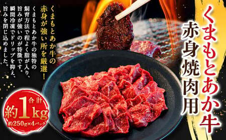 くまもとあか牛赤身焼肉用 約250g×4パック （計約1kg） あか牛 赤牛 褐牛 褐毛和種 和牛 赤身 牛肉 ビーフ お肉 肉 おかず 惣菜 総菜 焼肉 焼き肉 BBQ バーベキュー 九州 熊本県 冷凍