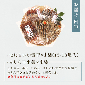 氷見 堀与氷見名産 みりん干4種とほたるいかの素干 富山県 氷見市 味醂干 干物 ホタルイカ 詰め合わせ 食べ比べ セット ギフト