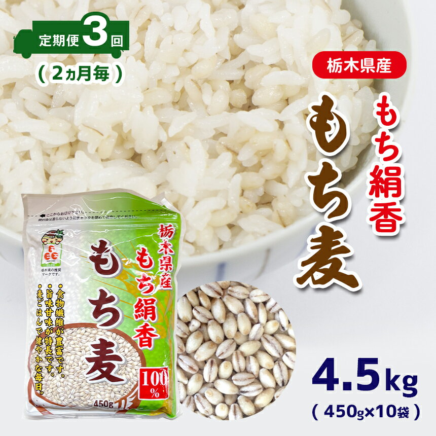 【ふるさと納税】 定期便3回 2ヵ月毎 栃木県産もち絹香 もち麦 (450g×10袋) 4.5kg | 栃木県 真岡市 送料無料 定期便 もち麦 ダイエット 食物繊維 ご飯 血糖値 糖質 健康 効果 栄養
