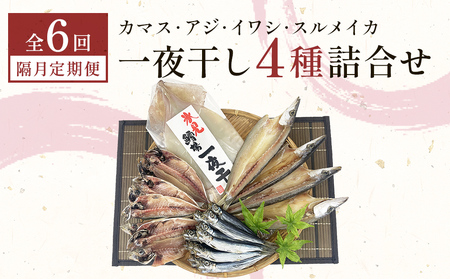 【隔月6回】一夜干し4種詰合せ定期便《カマス・アジ・イワシ・スルメイカ》 富山県 氷見市 定期便 干物 かます あじ 鰯 いわし いか おかず 一品