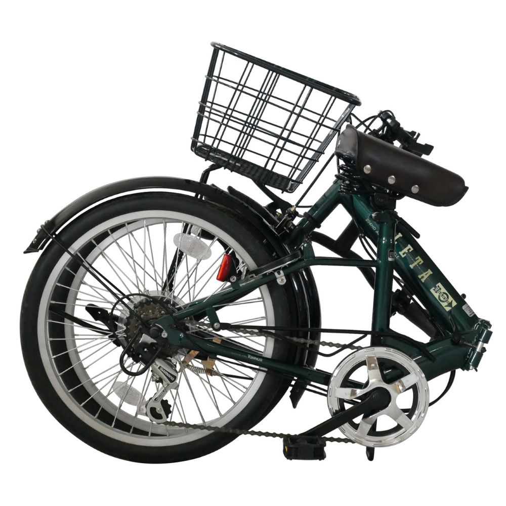 ノーパンク 折りたたみ自転車 20インチ VELETA【ブラック】SHIMANO6段変速 前カゴ・LEDライト付 空気入れ不要 パンクしない　武田産業 ｜フォールディングバイク 人気返礼品_イメージ2