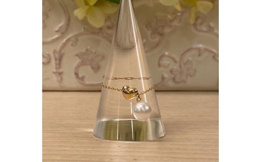 可愛い♪艶やかアコヤ真珠とチェーン＆ハートのフリーリング ジュエリー アクセサリー リング 指輪 真珠 パール K18 チェーンリング 美穂野 佐賀市 ：B850-017