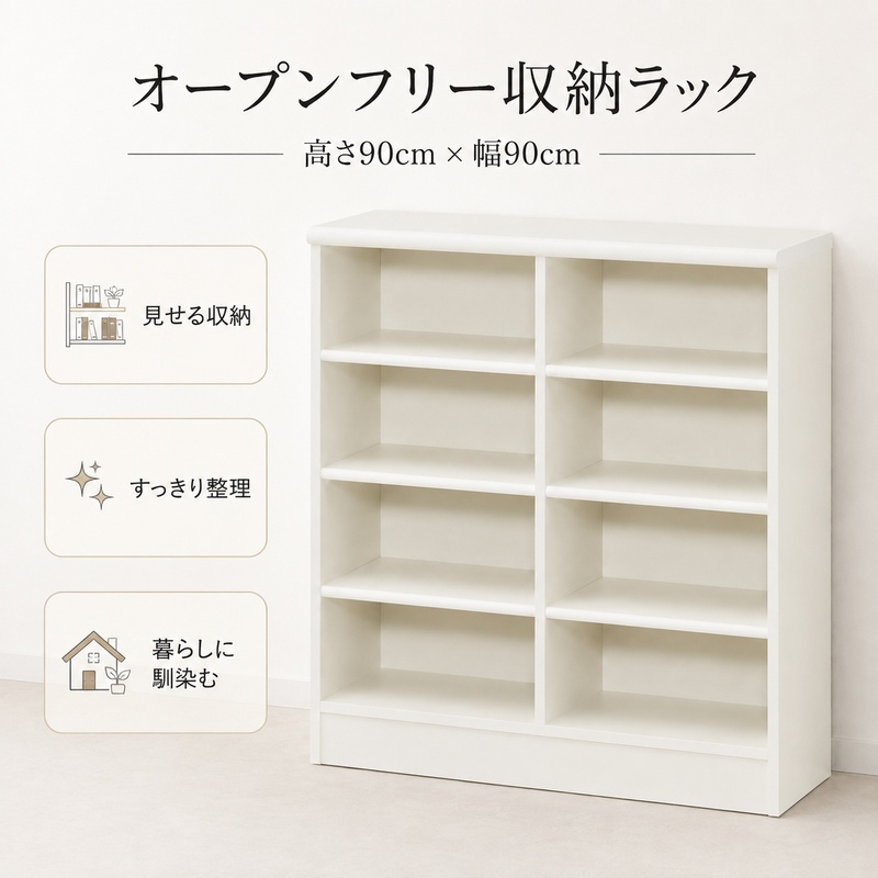 オープンフリー収納ラック　高さ90 幅90 WH インテリア 家具 