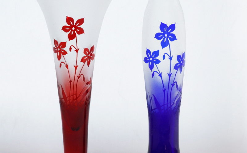 
高級色被ガラス仕様の純日本調ガラス花瓶【デザイン＝fancy－flower】2種5個セット
