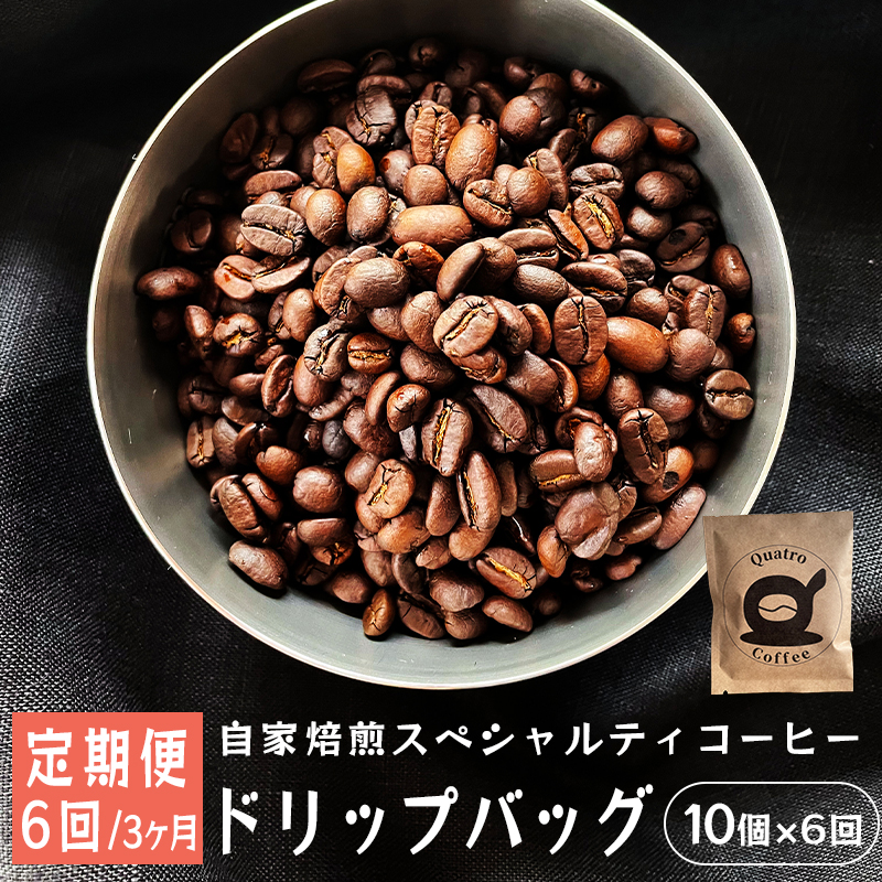 【６回定期便】【半月に１回】自家焙煎スペシャルティコーヒー 合計60杯分 ドリップバッグ 12g×10個×6回 ドリップコーヒー 珈琲 2週間に1回 合計6回 3ヶ月