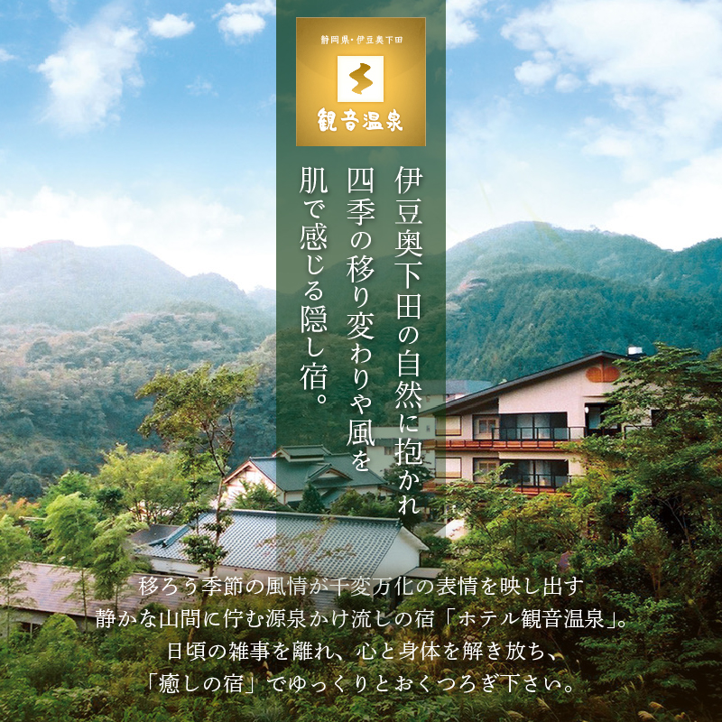 飲泉、自家源泉かけ流しの宿　観音温泉「本館」ペア宿泊券 [旅行 宿泊 ペア 宿泊券 温泉 アルカリ単純泉 超軟水 強アルカリ 食事付き 檜風呂 1泊2食 満天檜風呂付 会席料理 観音温泉 静岡 伊豆 下田]