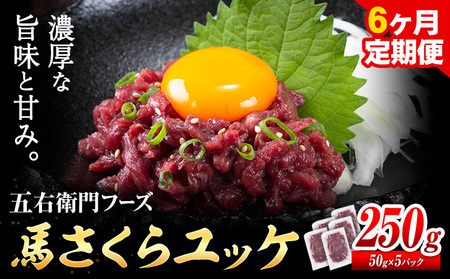 馬肉 馬さくらユッケ 50g × 5パック 1.5kg 6ヶ月定期便 五右衛門フーズ 《お申込み月の翌月から出荷開始》 熊本県 球磨郡 山江村 馬肉 肉 国産 馬 さくら ユッケ 小分け 送料無料