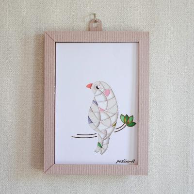 ふるさと納税 弥富市 白文鳥のきり絵アートインテリア【pazoo-ll(パズール)白文鳥】(ハガキサイズ、額:桃色) |  | 03