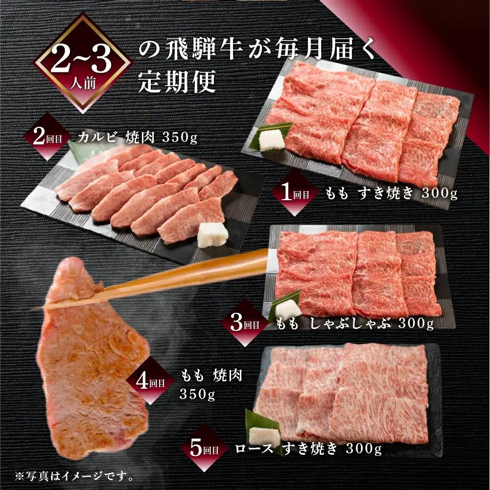 【定期便 5回】 飛騨牛 ふたりで楽しむ 定期便 5回 牛肉 (すき焼き / 焼き肉 / しゃぶしゃぶ / 赤身 / カルビ) 5カ月 2人前 【70-B】
