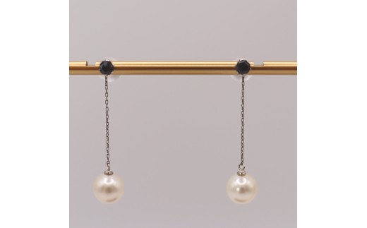 2051 Pt　あこや本真珠6.5～7.0㎜　ブラックダイヤモンド0.20ct　ピアス 2way 取外し可能