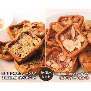 田野屋塩二郎シューラスク 食べ比べセット（塩キャラメル2個／足摺黄金糖2個）【R01161】