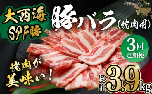 【月1回約1.3kg×3回定期便】大西海SPF豚 バラ（焼肉用）計3.9kg 長崎県/長崎県農協直販 [42ZZAA093]