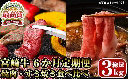 ＜先行予約受付中！2026年2月から発送開始予定＞【定期便・全6回(連続)】宮崎牛焼肉・すき焼き食べ比べ定期便 お肉 牛肉 黒毛和牛 ブランド和牛 冷凍 国産 しゃぶしゃぶ すき焼き 焼肉 BBQ ロース ウデ モモ 赤身 【R-98】【ミヤチク】