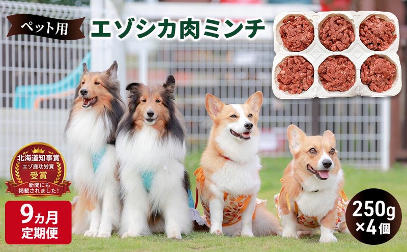 9ヵ月定期便 ペットのおやつ【エゾシカ肉のミンチ】250g×4 南富フーズ株式会社 鹿肉 ジビエ 餌 犬 猫 鹿 ペット 健康 無添加 肉 北海道 南富良野町 エゾシカ 